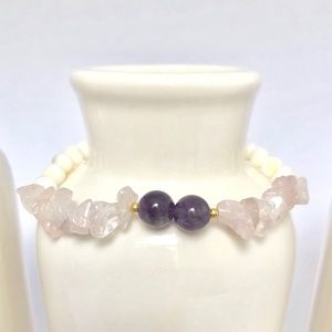 Rose Quartz, White Jade & Amethyst Bracelet